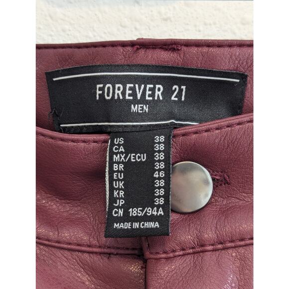 Forever 21 Burgundy Faux Leather Slim-Fit Pants Size 38 - Picture 3 of 5